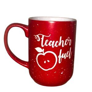 Red "Teacher Fuel" Ceramic Mug With White Apple Graphic